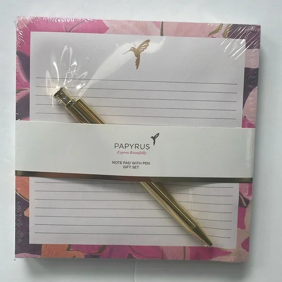 🆕Papyrus Floral Note Pad Set with Gold Pen - Picture 3 of 3